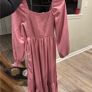 SHEIN Pink Smocked Maxi Dress with Puff Sleeves